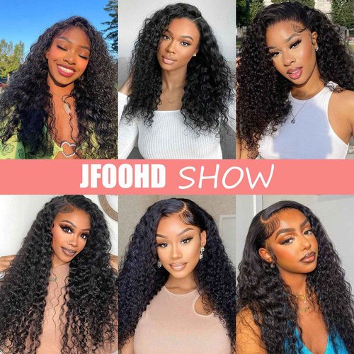 JFOOHD Water Wave Lace Front Wigs Human Hair 13x4 HD Transparent Lace Frontal Wigs Human Hair Pre Plucked 180% Density Water Wave Wig for Black Women Natural Color 20 Inch
