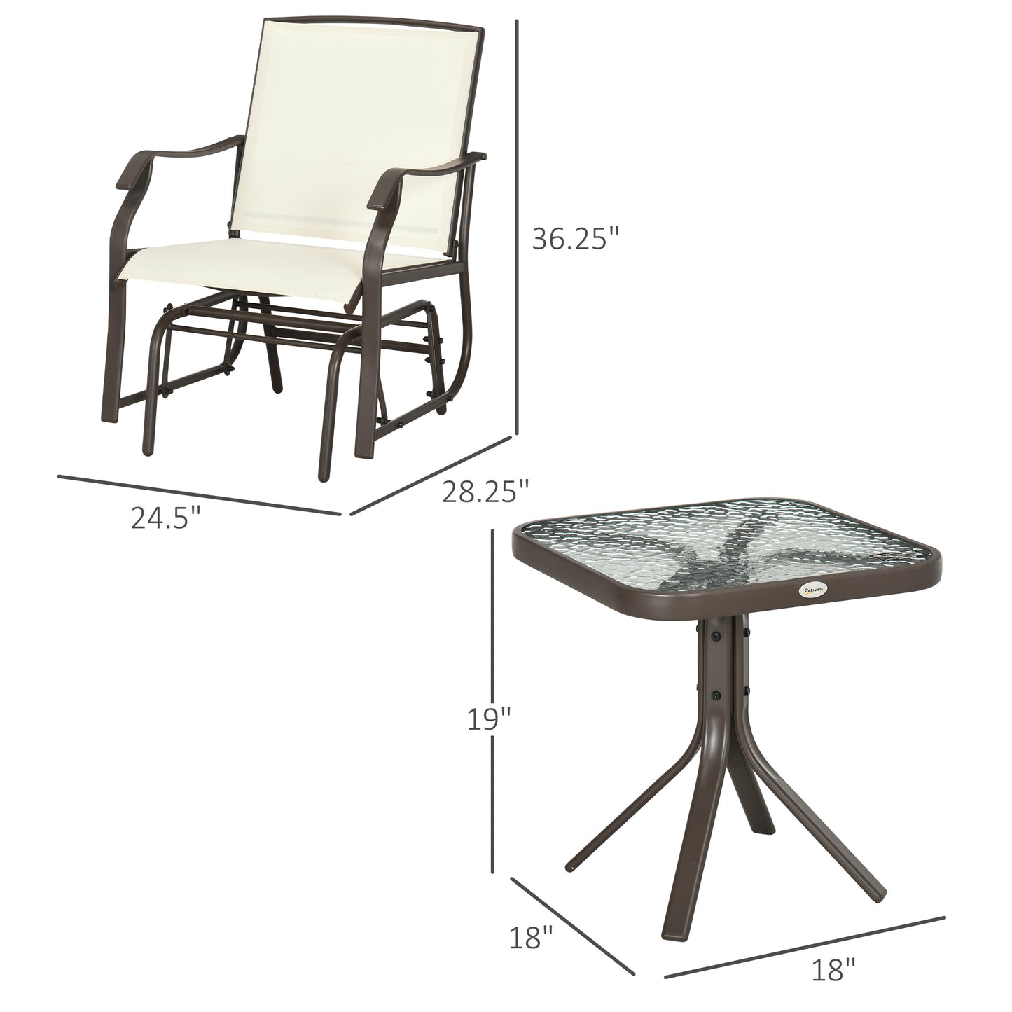 3-Piece Outdoor Glider Chair Set with Coffee Table - Cream White
