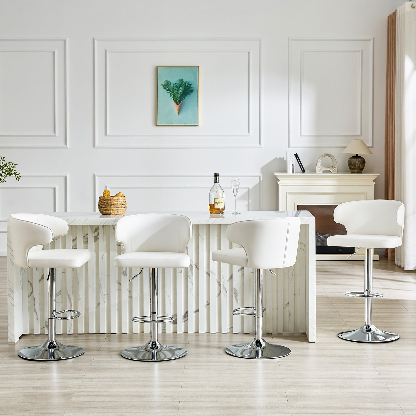 Modern Rotating Adjustable Bar Chair, PU Leather Belt Backrest Swivel