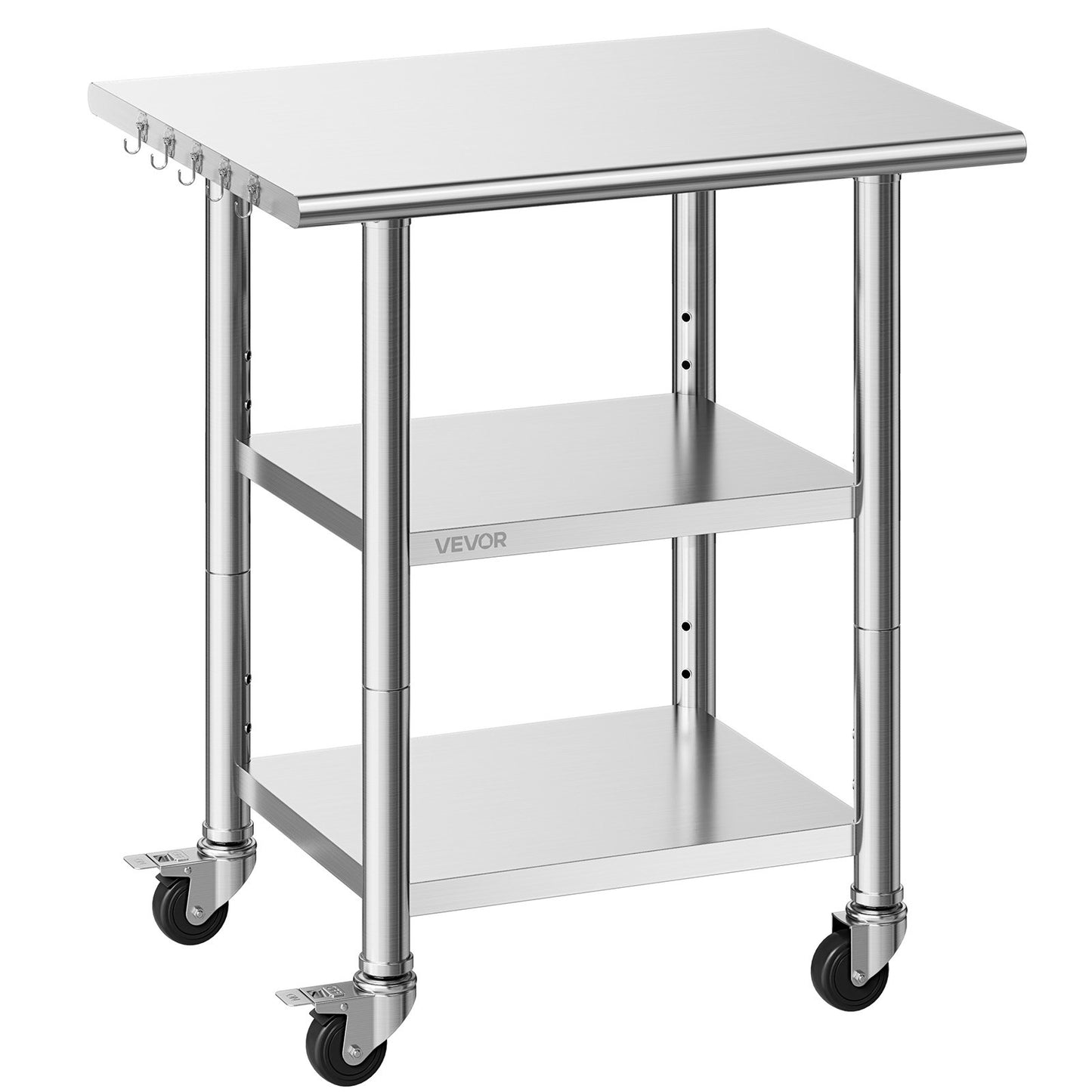 Stainless Steel Work Table 24x30 Inch Food Prep Table with Shelves & Wheels - Heavy Duty Kitchen Workstation