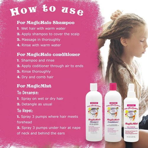 Fairy LiceMothers - 16 oz MagicHalo Shampoo, Conditioner, 8 oz Hair Spray Lice Treatment Kit