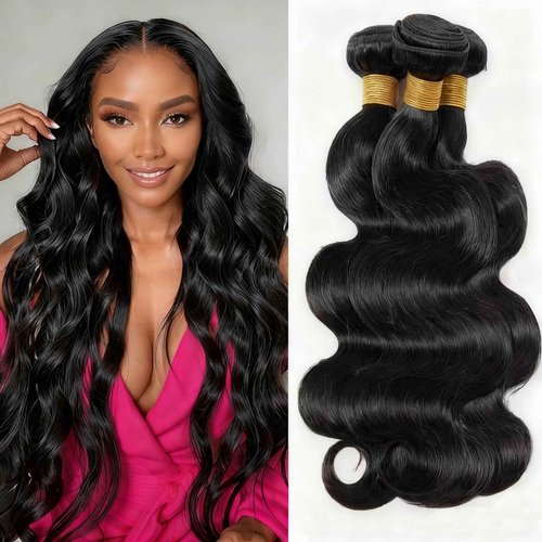 Wahairse Human Hair Bundles 18 20 22 Inch 1B Body Wave Natural Color Human Hair Unprocessed Brazilian Virgin 3 Bundles Quick Weave Human Hair Extensions (1B# Body Wave,18 20 22)