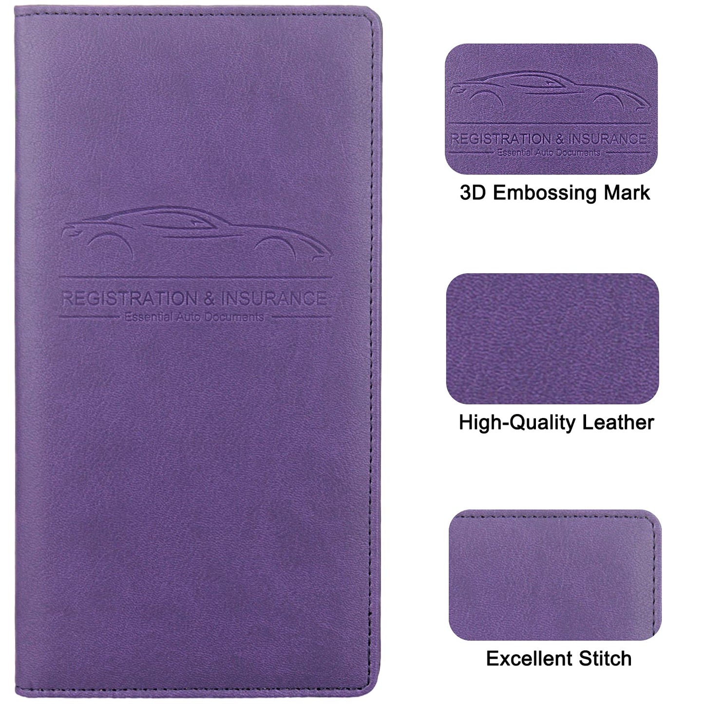 LumiMokki Premium Car Registration & Insurance Card Holder with Magnetic Shut, Vehicle Glove Box Car Organizer - For Documents, Cards, License (Purple)