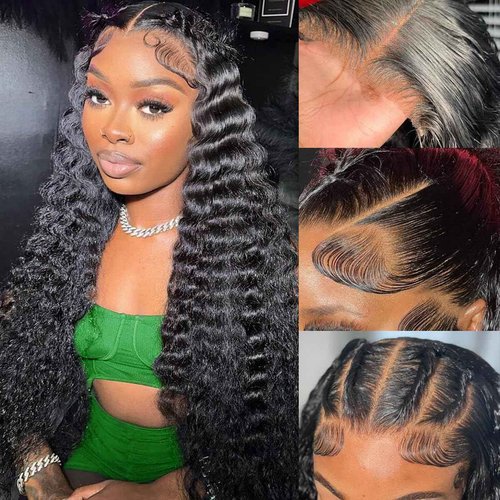 Bling Hair Deep Wave Lace Front Wigs Human Hair 13x6 HD Transparent Deep Curly Lace Frontal Wigs 180% Density Glueless Wigs Pre Plucked Curly Wigs Natural Color 24 inch