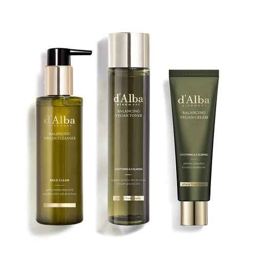 D'alba Piedmont White Truffle Mild Skin Balancing Vegan Cleanser, Toner, and Cream Bundle (200ml, 150ml, 55ml)