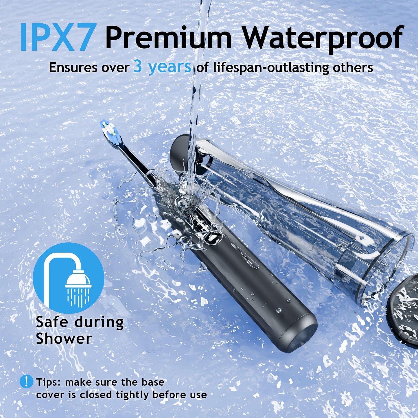 Pinkart Electric Toothbrush with Water Flosser Combo for Adults, 8 Brush Heads, 1 Flosser Tip, 1 Tongue Scraper, 1 Hose, 1 Water Tank – Ideal for Travel and Oral Health(Black and Gray)