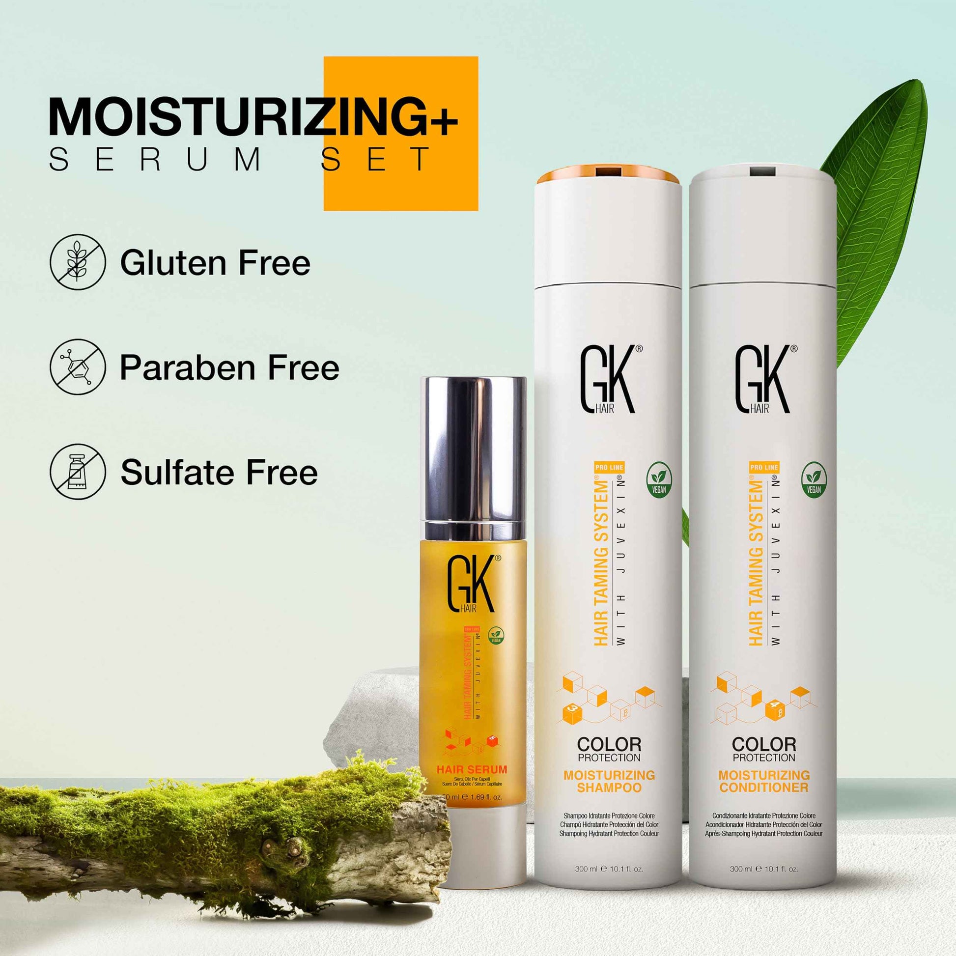GK HAIR Hydrating Moisturizing Shampoo and Conditioner Set (10.1 Fl Oz) Global Keratin Anti Frizz Serum Dry Damaged Repair Argan Oil (1.69 Fl Oz) All Hair Types Sulfate Paraben Free Unisex