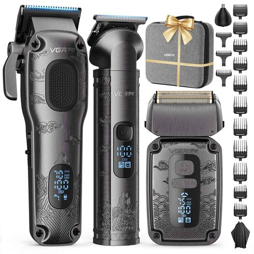 Vgrpro Hair Clippers & Trimmers Set for Men Professional, Waterproof Electric Razor Foil Shaver for Men Face Beard, Cordless for Hair Cutting, 4-Speed Setting, LED Battery Display, Barber or Home Use