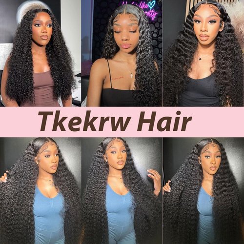 Tkekrw 30 Inch 13x6 HD Deep Wave Lace Front Wigs Human Hair 200 Density HD Frontal Water Wave Wigs Glueless Wet and Wavy Pre Plucked Curly Wig for Women 100% Brazilian Remy Virgin Hair Natural Black