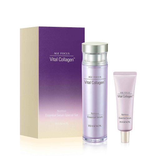 ISA KNOX AGE FOCUS VITAL COLLAGEN Essential Serum (2.4fl oz) - Korean Skin Care, Ampoule by LG Beauty. Hydrolyzed Collagen, Vitamins C, B12 & E