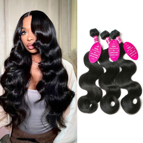 Human Hair Bundles Body Wave 16 18 20 Inch Bundles Human Hair 12A Brazilian Virgin 100% Unprocessed Quick Weave Hair Bundles for Black Women Natural Color