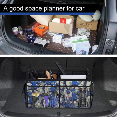 Femuar Car Trunk Organizer with 72L Large Capacity Waterproof Collapsible and 11 Pockets, Trunk Organizer for Car SUV/Jeep/Sedan, Large Size, Blue Camouflage