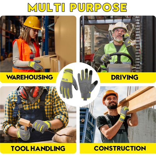 HANDLANDY Touchscreen Work Gloves for Men and Women, Utility Breathable Mechanic Working Glove for Yardwork Gardening (Yellow-Grey, Small)
