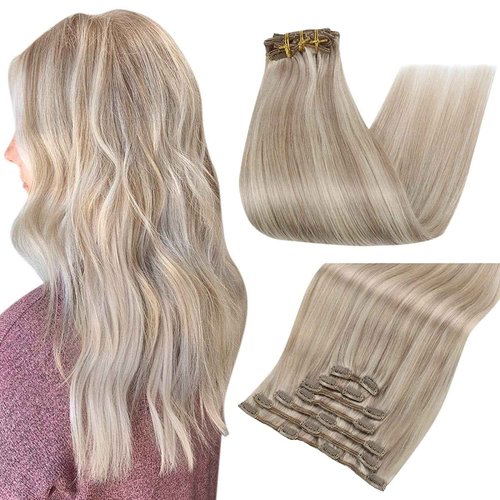 Full Shine Platinum Blonde Hair Extensions Clip in Human Hair Highlights Blonde Hair Clip in Hair Ash Blonde With Platinum Extensions Human Hair Easy to Wear
