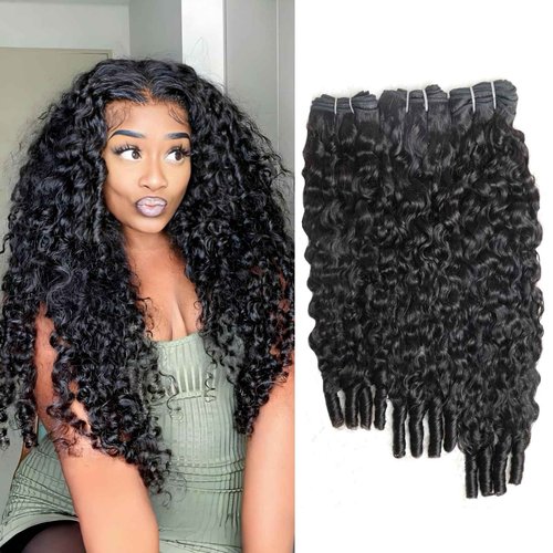 Burmese Curly Bundles Human Hair 3 Bundles Brazilian Virgin Remy Hair Wet and Wavy Quick Weave for Women Water Wave with Spiral Curly End 100% Unprocessed Hair Extensions Natural Black 18 20 22 Inch