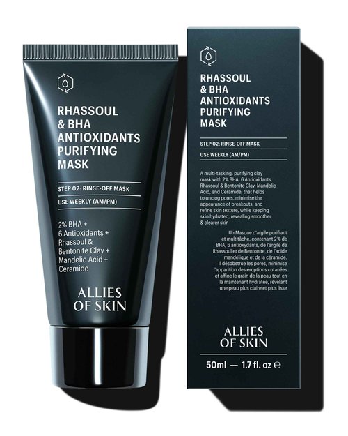 Allies of Skin 2% BHA & Rhassoul Clay Face Mask | Weekly Treatment to Reduce Pores and Blemishes | Control Breakouts, Acne and Blackheads | Hydrate and Retain Moisture (1.7 oz)