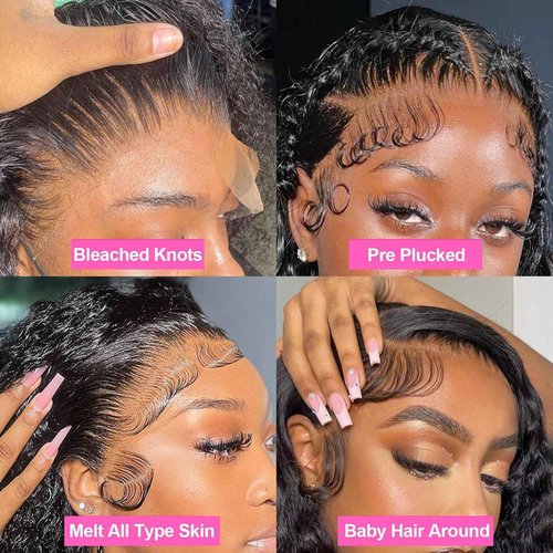 FCUFCU 28 Inch Deep Wave Lace Front Wigs Human Hair 180% Density 13x6 HD Lace Frontal Wigs Human Hair Pre Plucked with Baby Hair Deep Curly Wigs for Black Women Natural Color