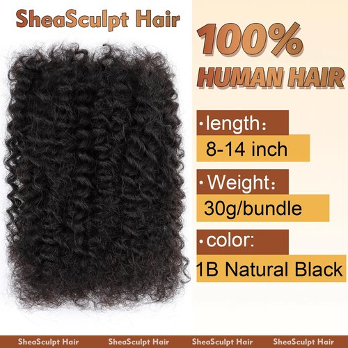Afro Kinkys Bulk Human Hair For Braiding Dreadlock Extensions Create Repair Braid Micro Twist Afro Kinky Curly Human Hair Bundles Bulks Locs Extensions 1B Natural Black14+14+14 3 bundles/pack