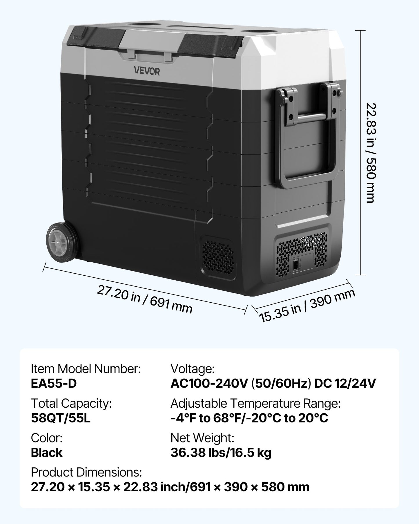 Electric Car Refrigerator Cooler 58QT Dual Zone Portable with APP Control