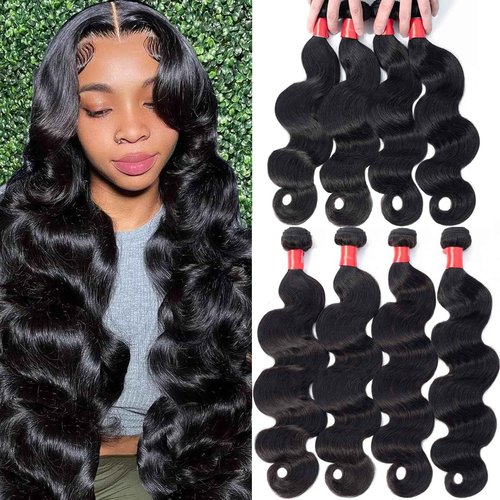 Brazilian Body Wave Bundles Human Hair 18 20 22 24 Inch 12A 100% Unprocessed Virgin Human Hair Weave 4 Bundles Deals Natural Black Color
