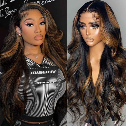 BMNH 13x6 Body Wave Highlight Lace Front Wig Human Hair FB/30 Ombre Lace Front Wig Human Hair Pre Plucked HD Lace Frontal Wigs 200% Density Colored Ombre Wig For Women 30 Inch