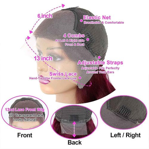 Fiumer Burgundy Wig Human Hair 28inch 13x6 HD Transparent Lace Straight 99J Red Human Hair Wig Colored Reddish Brown Lace Frontal Wigs 180% Density Pre Plucked