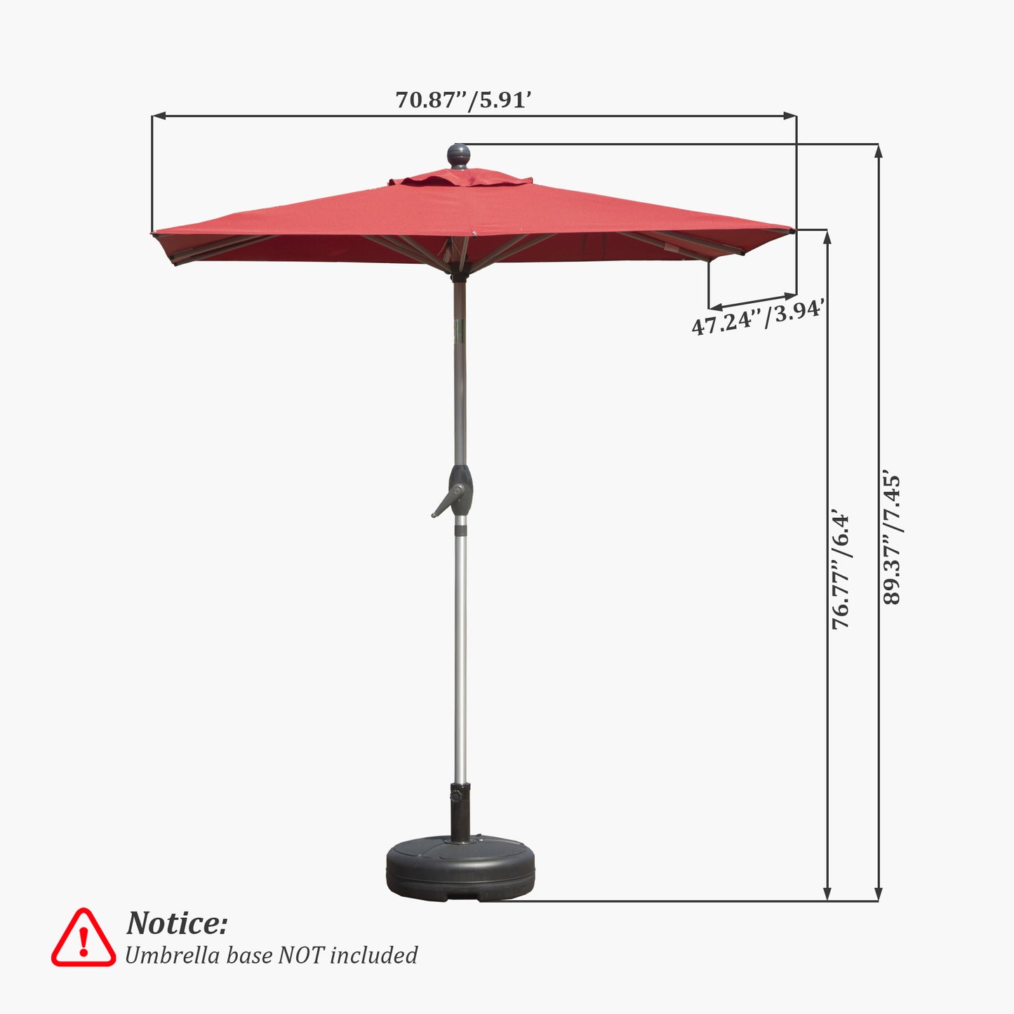 Rectangle Patio Umbrella With Crank Lift And Tilt Function, Brick Red