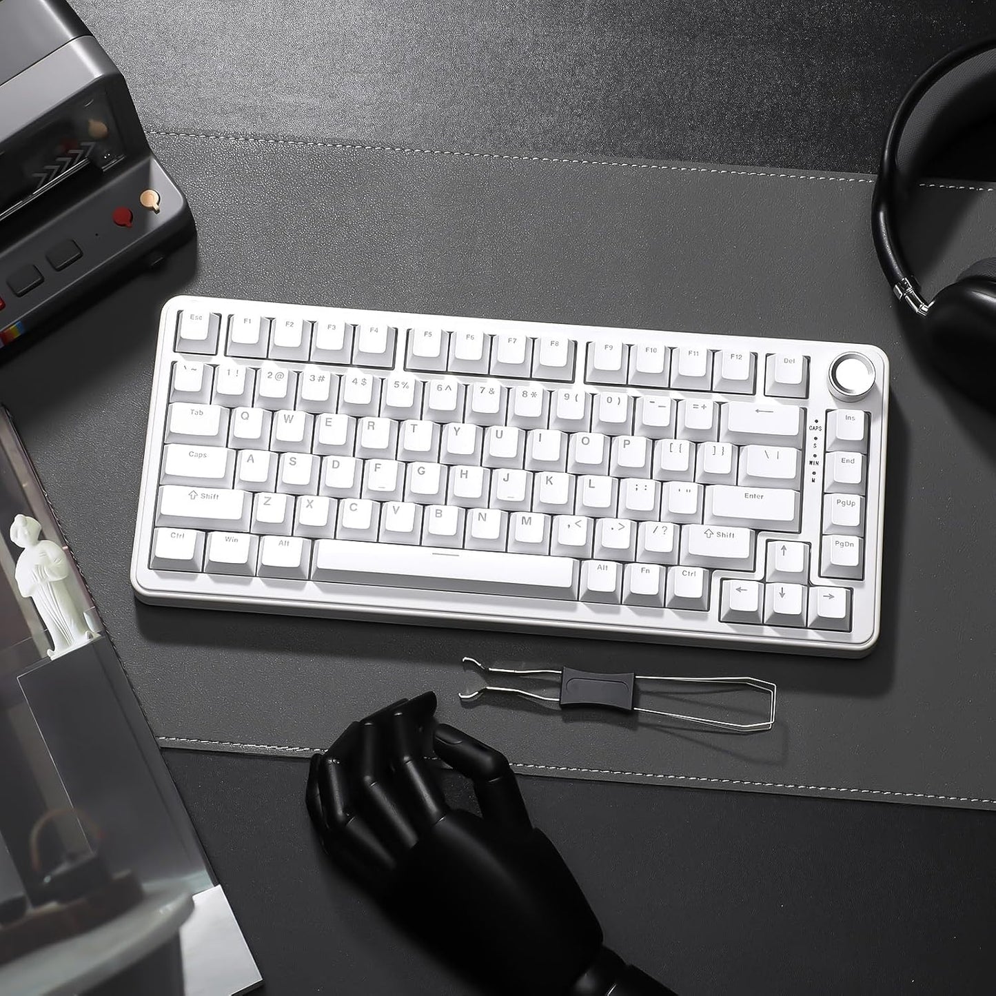 YUNZII B75 Mechanical Keyboard,75% Layout with Knob,Hot Swappable RGB Backlit Gasket Mounted, Creamy Typing, Double-Shot PBT Keycaps,Cherry Profile,for Win/Mac (White, Blue Grey Tactile Switch)