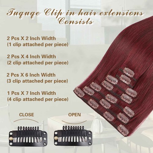 Burgundy Clip in Hair Extensions Real Human Hair 20 Inch Wine Red 99J Seamless Clip in Hair Extensions Burgundy 120g Full Head Silky Straight Long 7Pcs Human Hair Clip ins Extensions for Women