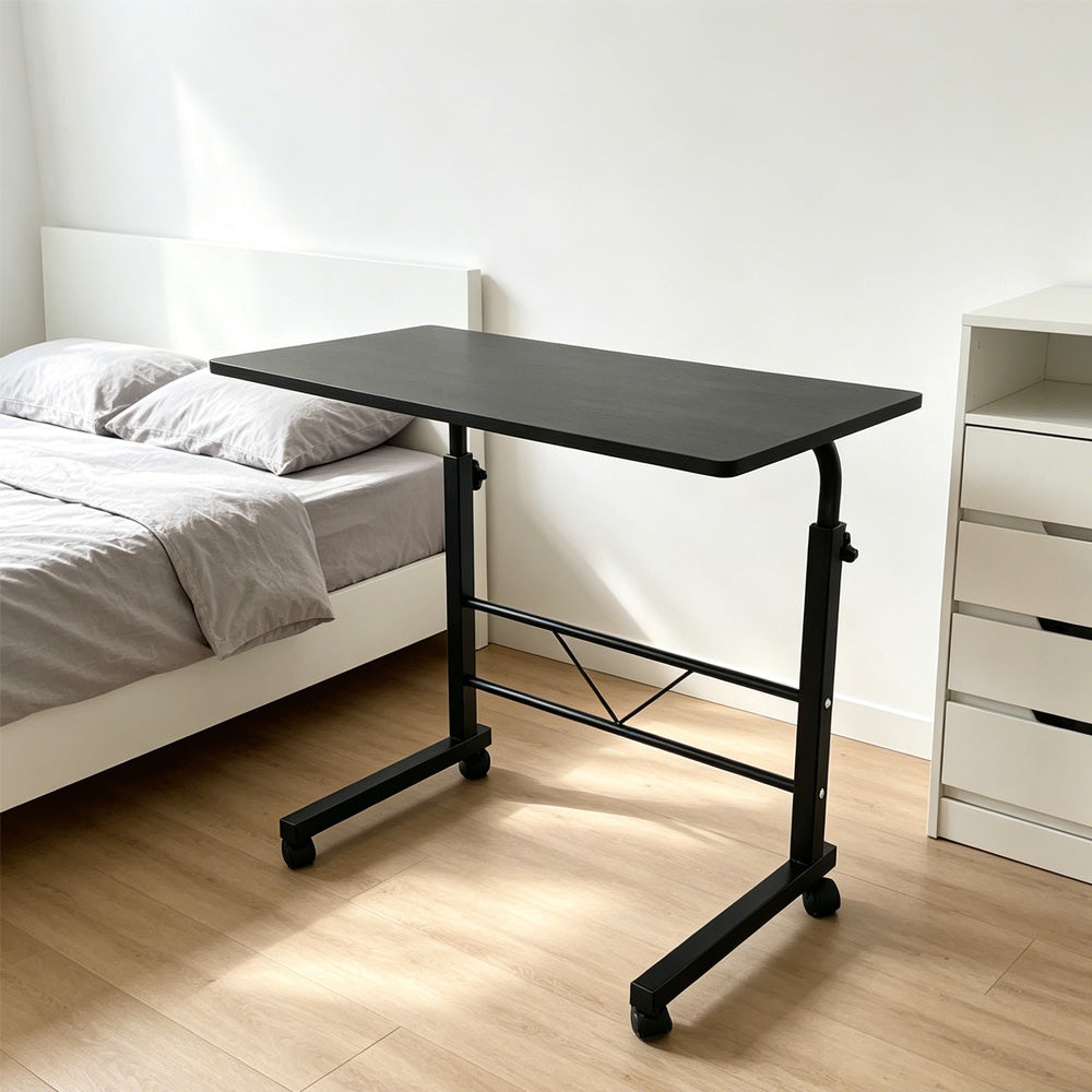 80cm Adjustable Tray Table Rolling Sofa Side Snack With Wheels