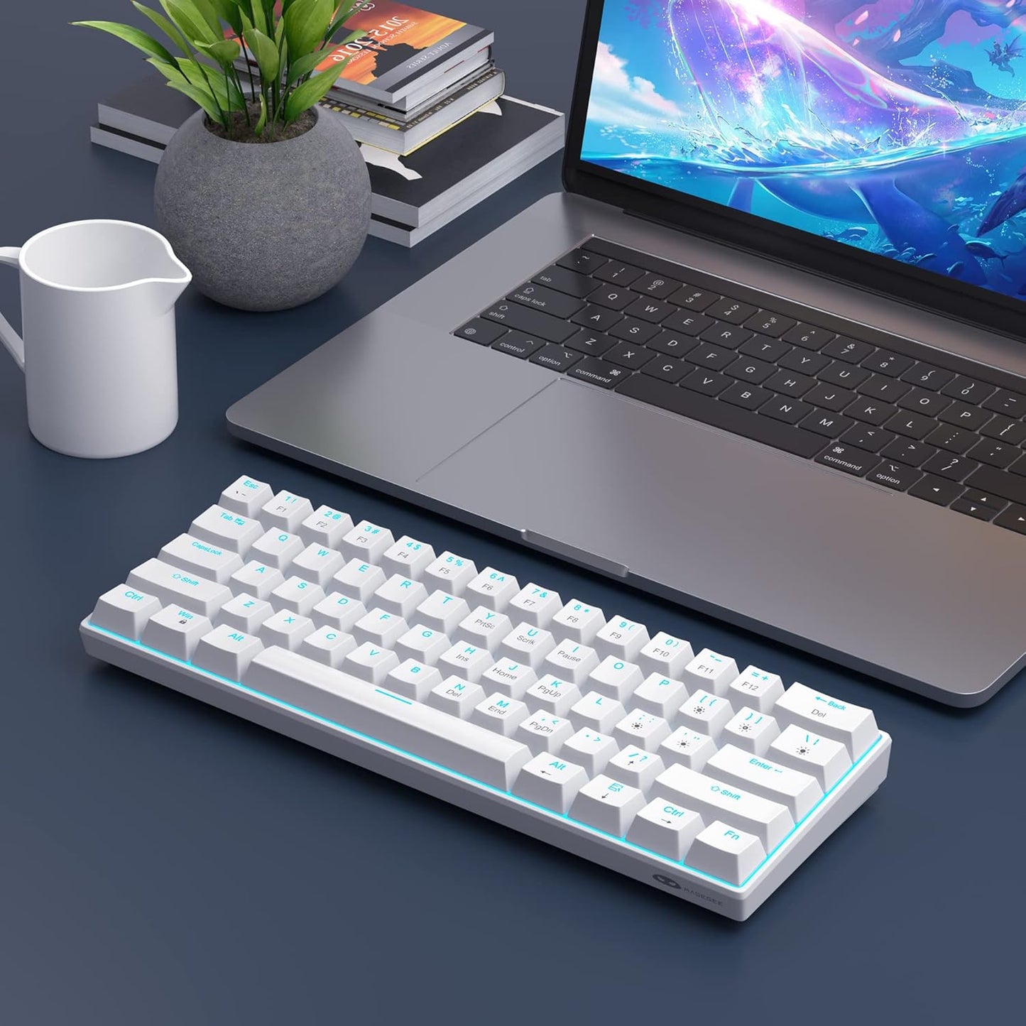 60% Mechanical Gaming Keyboard, White Gaming Keyboard with Red Switches, Detachable Type-C Cable Mini Keyboard with Blue LED Light for/PC/Laptop