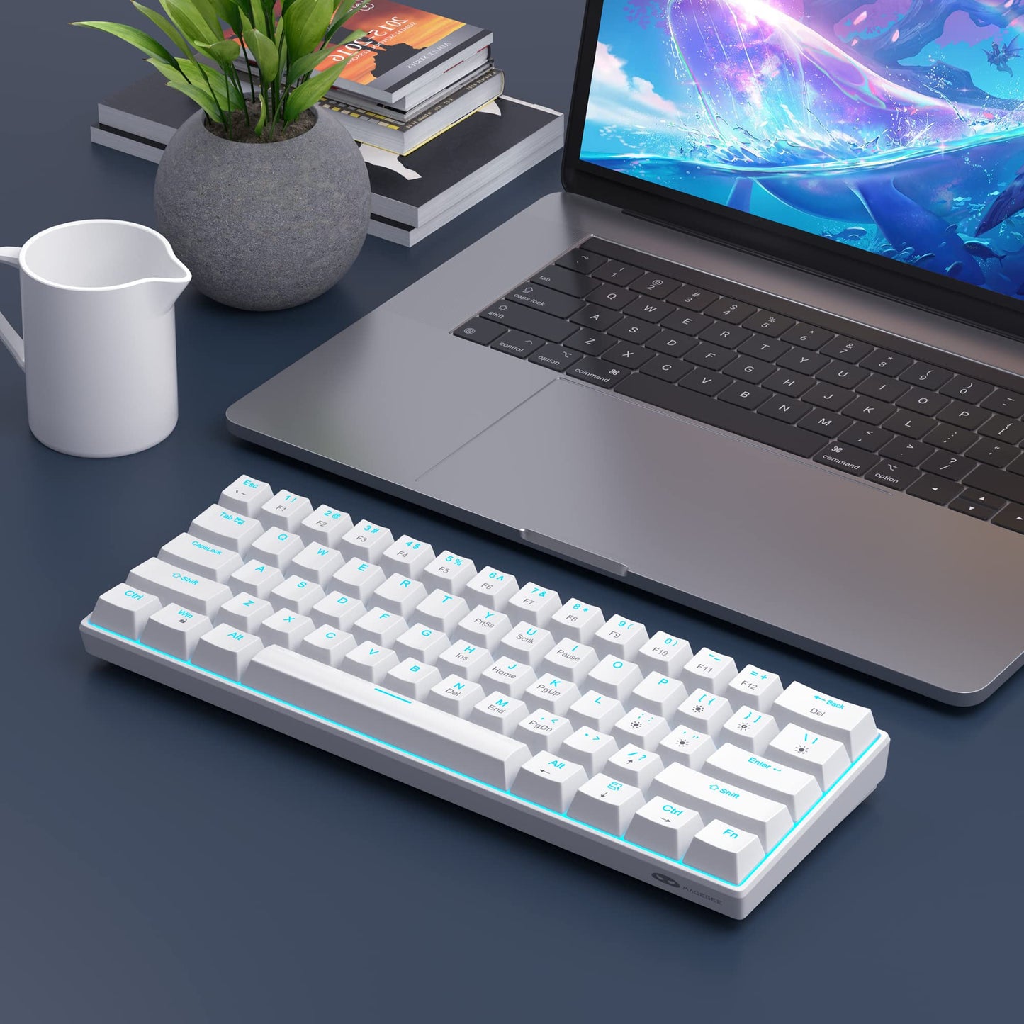 60% Mechanical Gaming Keyboard, White Gaming Keyboard with Red Switches, Detachable Type-C Cable Mini Keyboard with Blue LED Light for/PC/Laptop