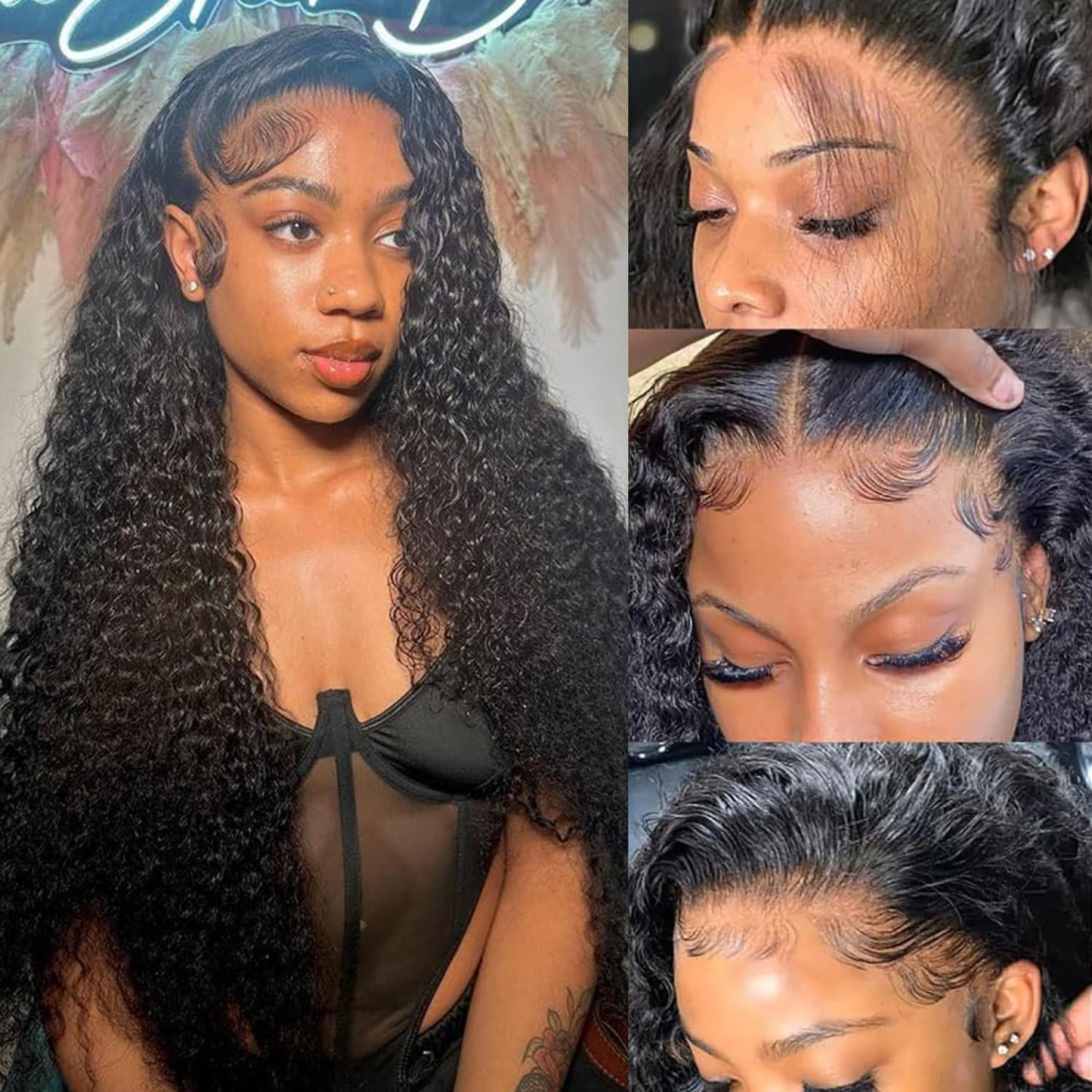 Ksflaae Water Wave 13x6 Lace Front Wigs Human Hair Pre Plucked 180% Density HD Transparent Water Wave Lace Frontal Wigs Human Hair for Women Curly Lace Front Wigs Natural Color 26 Inch