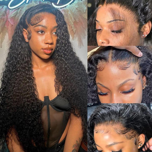 Ksflaae Water Wave 13x6 Lace Front Wigs Human Hair Pre Plucked 180% Density HD Transparent Water Wave Lace Frontal Wigs Human Hair for Women Curly Lace Front Wigs Natural Color 26 Inch