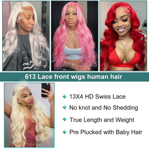 Alimoonbeam 613 Lace Front Wig Human Hair 13x4 Body Wave Blonde Lace Front Wigs Human Hair 180% Density 613 HD Lace Frontal Wig Pre Plucked With Baby Hair 28 Inch