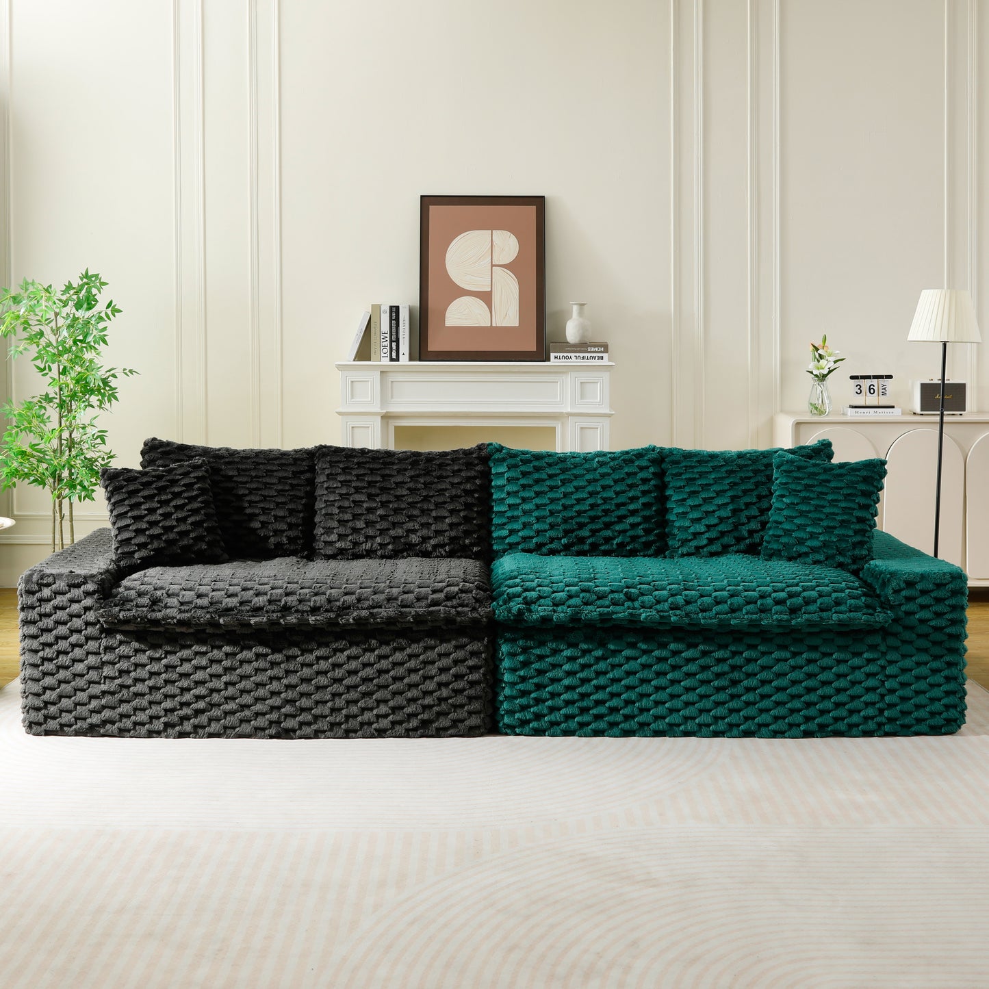 Luxury Color-Block Velvet Multifunctional Sofa - Black & Green