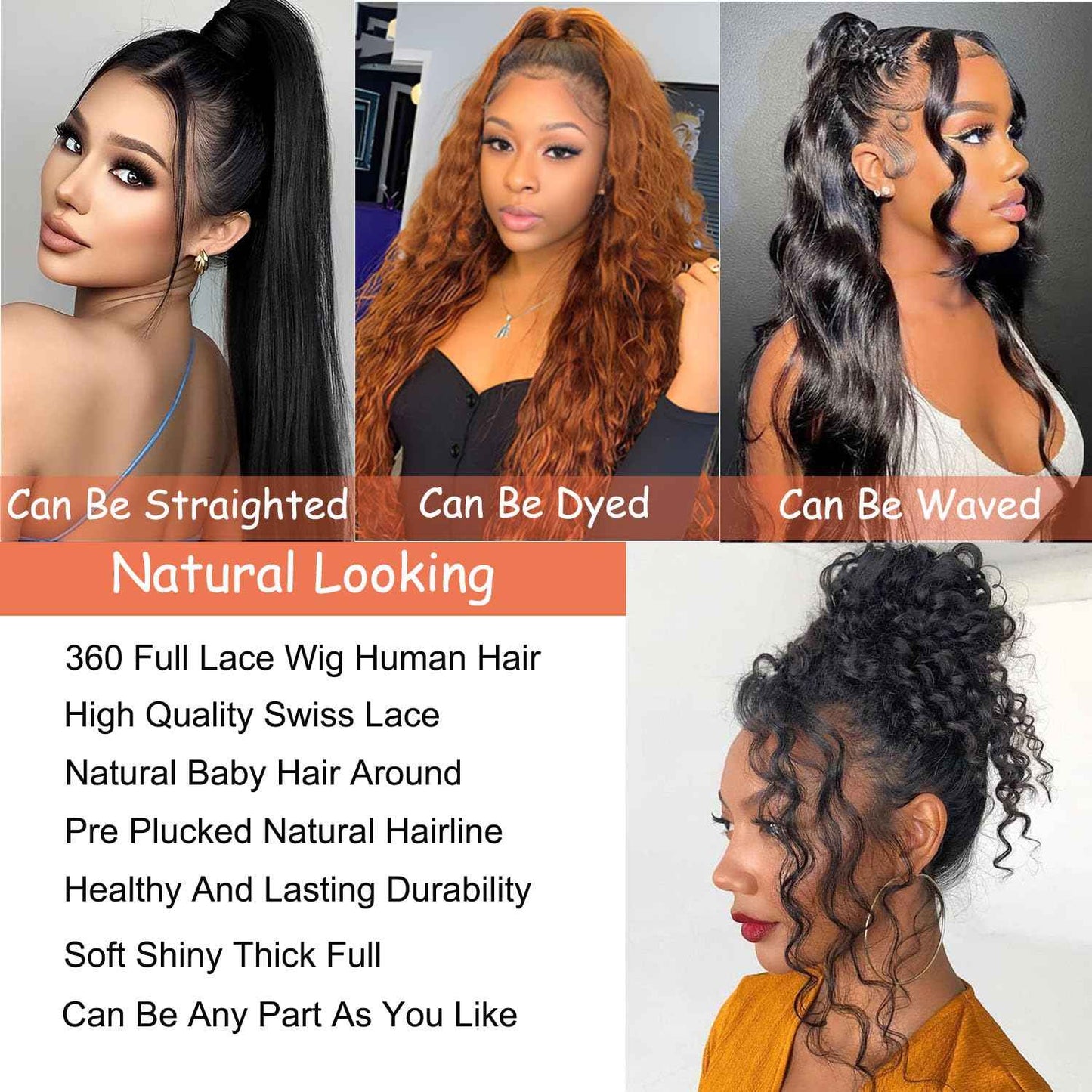 360 Lace Front Wigs Human Hair Pre Plucked Deep Wave 360 Full Lace Human Hair Wigs For Black Women Wet And Wave HD Lace Front Glueless Wigs Curly Wig (Natural Color, 18 Inch)