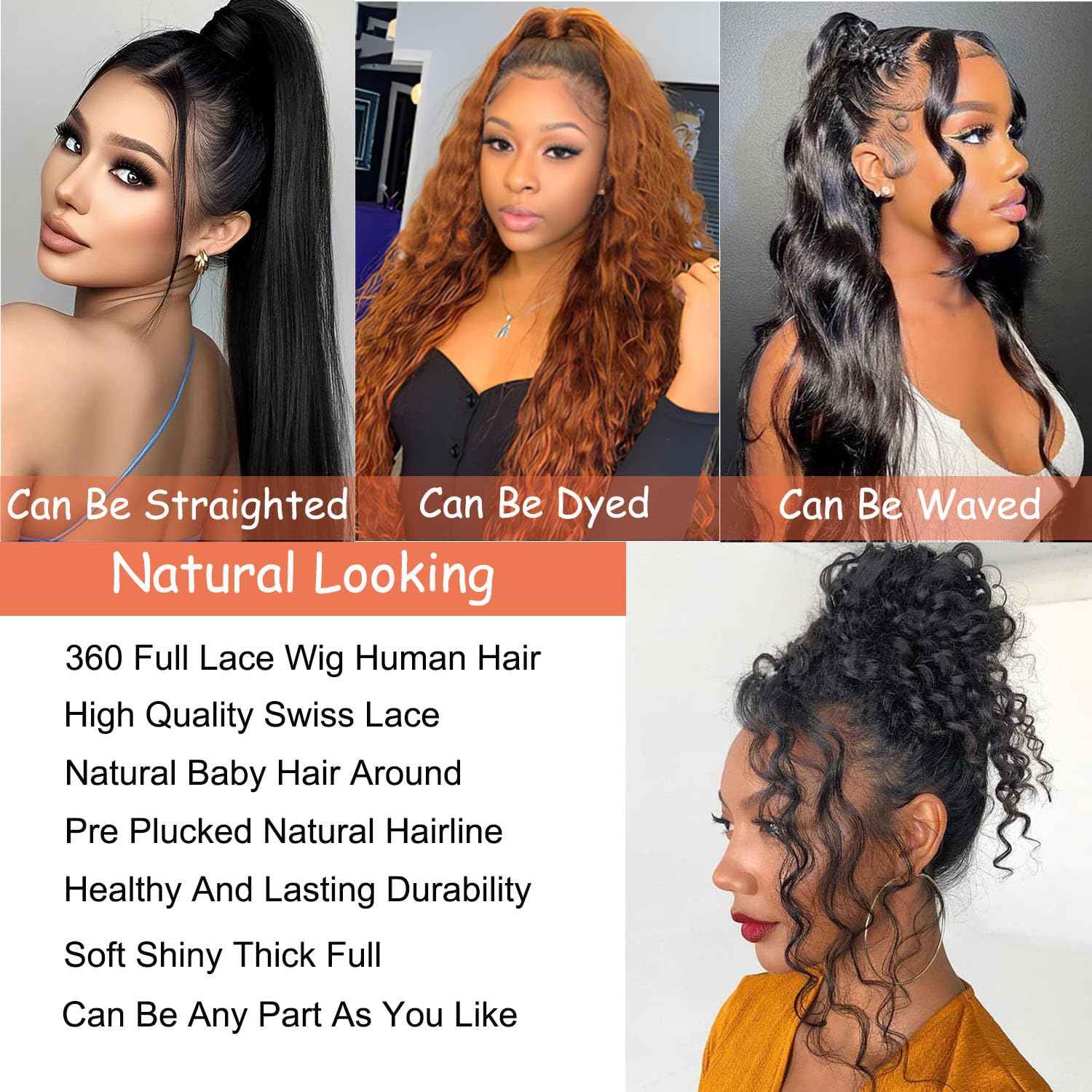 360 Lace Front Wigs Human Hair Pre Plucked Deep Wave 360 Full Lace Human Hair Wigs For Black Women Wet And Wave HD Lace Front Glueless Wigs Curly Wig (Natural Color, 18 Inch)