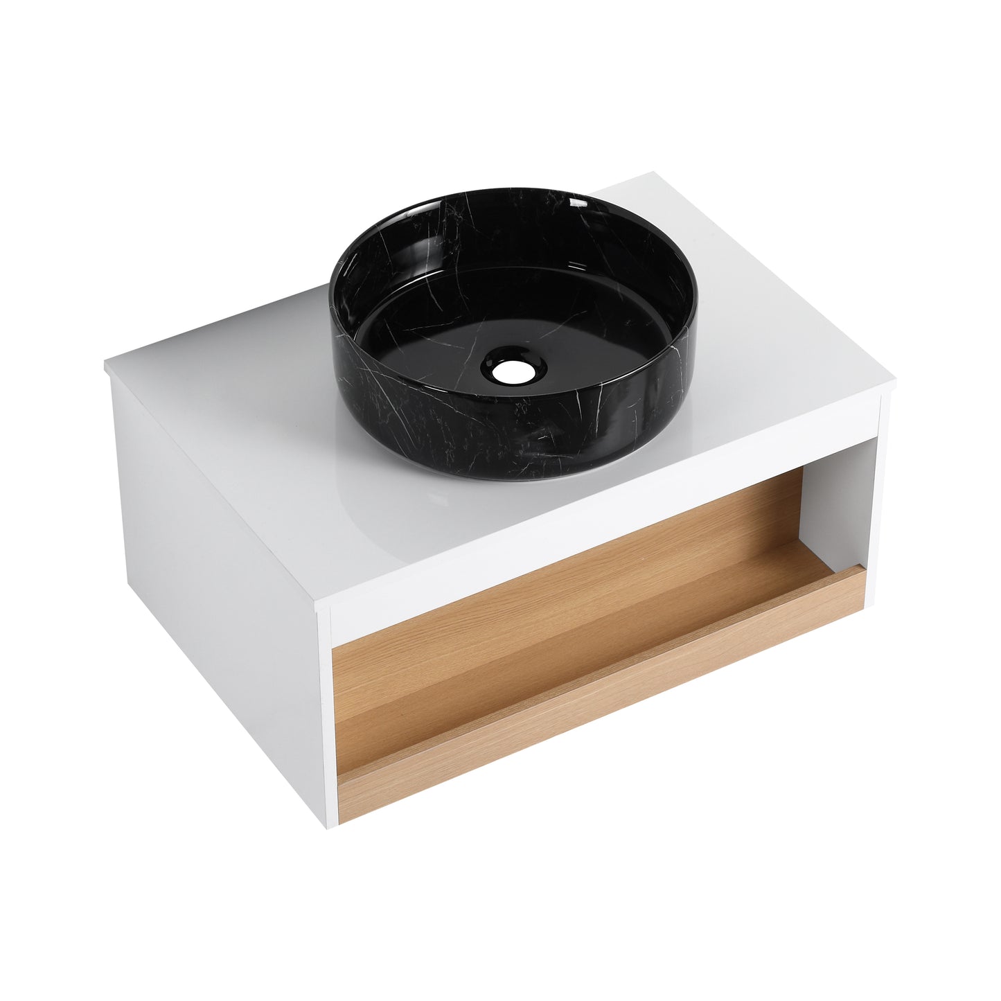 30" Floating Bathroom Vanity with Black Marble Vessel Sink