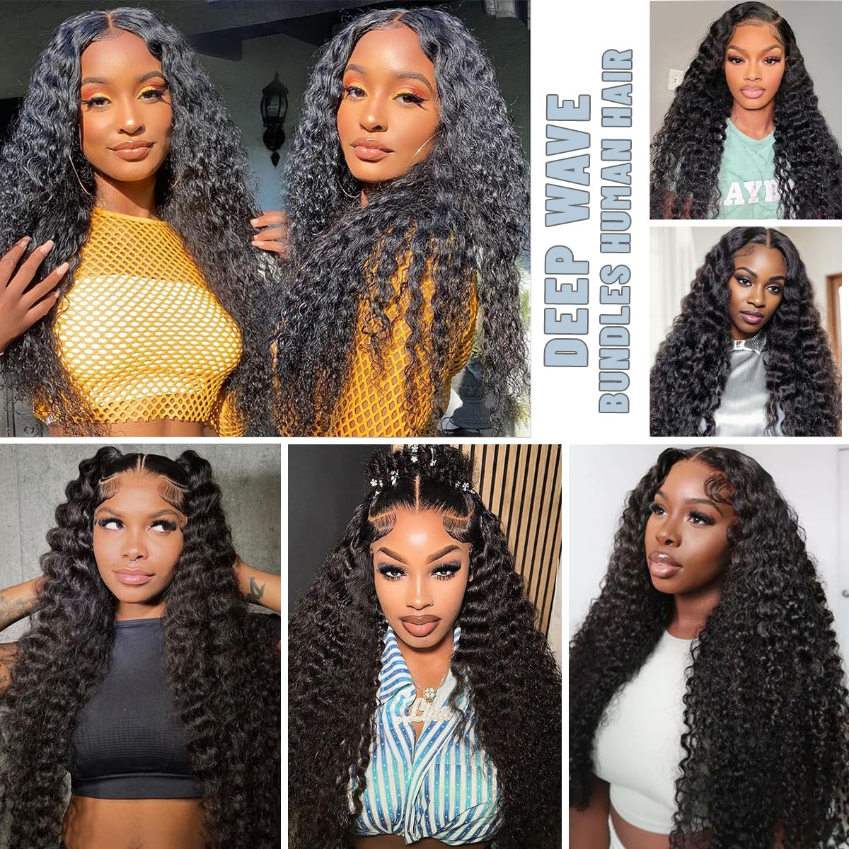 12A Deep Wave Human Hair Bundles 22 24 26 Inch 100% Unprocessed Brazilian Virgin Hair Deep Curly Weave Human Hair 3 Bundles Real Human hair Deep Wave Bundles for Women Natural Black