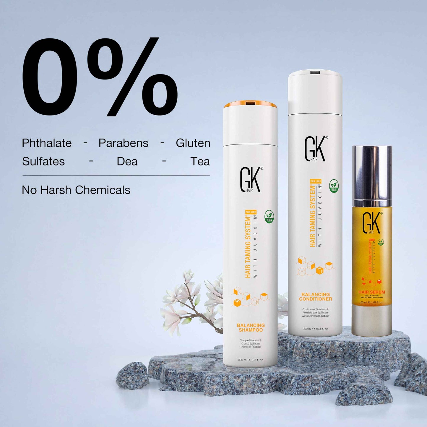 GK HAIR Global Keratin Balancing Shampoo and Conditioner Sets (10.1 Fl Oz/300ml) with Anti Frizz Serum Argan Oil (1.69 Fl Oz/50ml) for Dry Damaged Repair- All Hair Types Sulfate Paraben Free Unisex