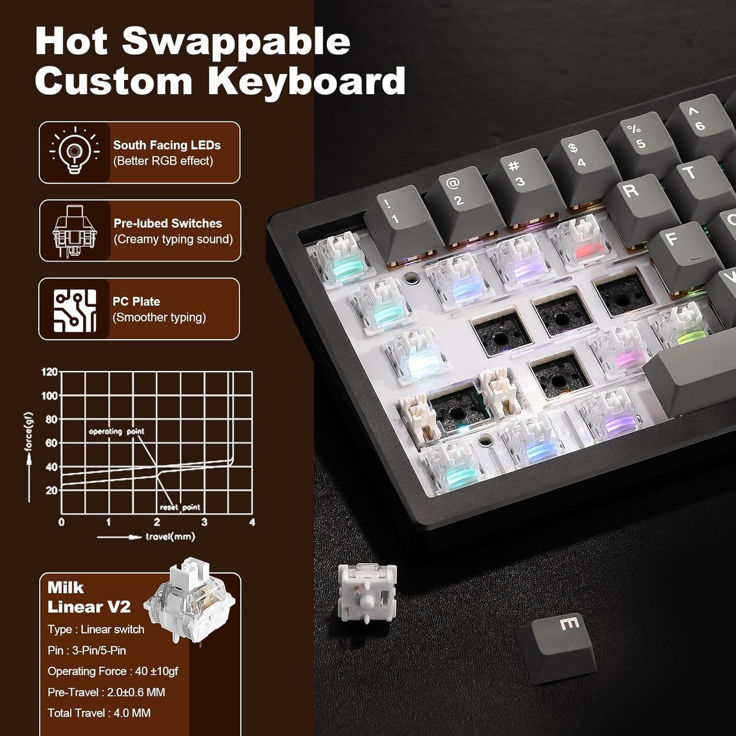 YUNZII AL68 Wireless Mechanical Keyboard,Full Aluminum CNC,60% Layout with Knob, QMK/VIA Software,Gasket Mounted,Hot Swappable,RGB Backlit,BT/2.4G/USB-C for Mac/Win (Silver, Milk V2)