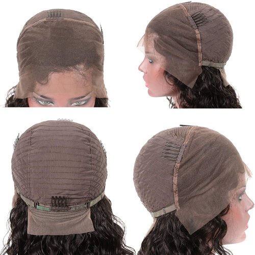 Deep Wave Curly Lace Front Wigs Human Hair 13x4 Frontal Wigs Deep Curly Human Virgin Hair Wigs 16 inches Glueless Deep Curly Wigs 150% Density Pre Plucked with Baby Hair Natural Color (16inches)