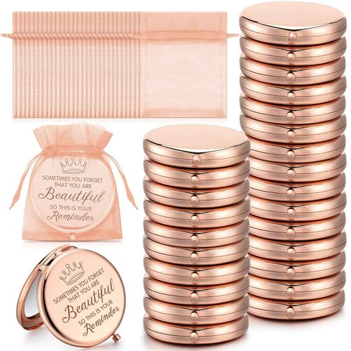 Dandat 25 Set Pocket Inspirational Compact Mirrors Bulk for Women Sometimes You Forget That You're Beautiful Magnifying Mirror Thank You Gifts Christmas Sisterhood Gifts for Women Girls Friends