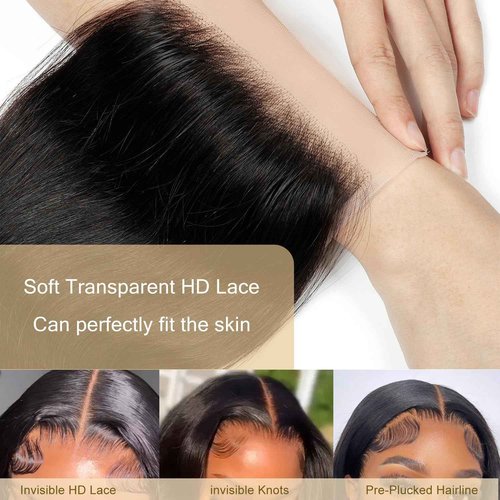 5x5 Transparent HD Lace Closure Body Wave Human Hair Pre Plucked Invisible Lace Closure Unprocessed Human Hair Invisible Knot Natural Black with Baby Hair(20Inch, Body Wave)