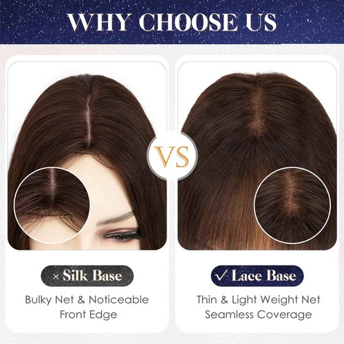 Elailite Human Hair Toppers for Women Real Human Hair Topper with Bangs Hand-Tied Thin 8 * 11CM Lace Base Light Weight Clip in Remy Hairpieces 11 Inch Chocolate Brown