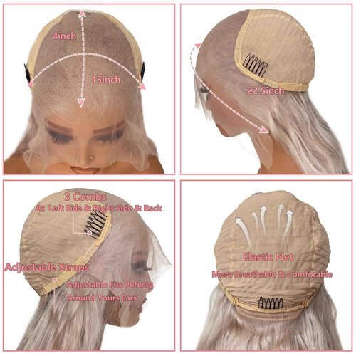 Munx Body Wave Lace Front Wig Human Hair 13x6 HD Transparent Lace Frontal Wigs with Baby Hair Silvery Grey Lace Front Wigs Human Hair 28 Inch 180% Density Pre Plucked Wig for Women