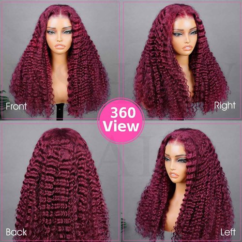 V SHOW 99J Burgundy Lace Front Wigs Human Hair 180% Density Deep Wave 7x5 HD Lace Closure Wig Human Hair Wine Red Glueless Wigs Human Hair Pre Plucked Pre Cut Burgundy Wig 20 Inch