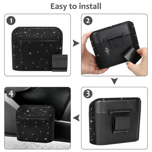 Accmor Bling Car Trash Can with Lid, Mini Vehicle Garbage Organizer Storage Bin Dustbin, Sparkling Crystal Rhinestone Holder Container with 30pcs Garbage Bags Car Accessories
