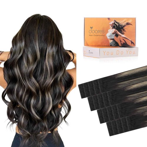 DOORES Hair Extensions Real Human Hair Genius Tape in, Balayage Natural Black to Light Blonde 20 Inch 50g/20pcs, Seamless Real Hair Tape in Extensions
